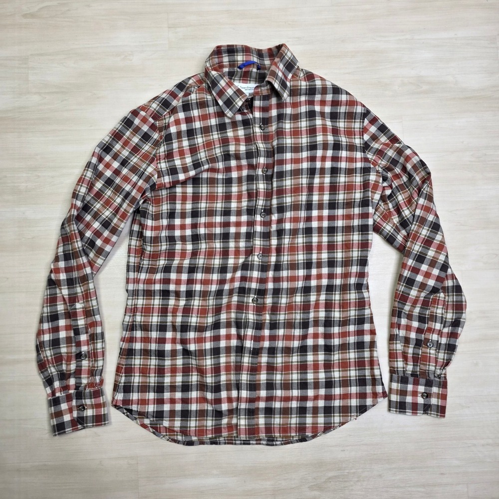 Teddy Stratford Mens Zip Button Front Plaid Shirt Brown Rust Size 2 Slim Fit
